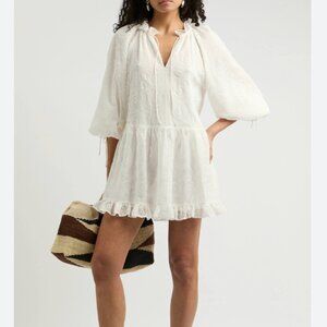 Alice + Olivia Sherrie Broderie Anglaise Chiffon Mini Dress in Off White